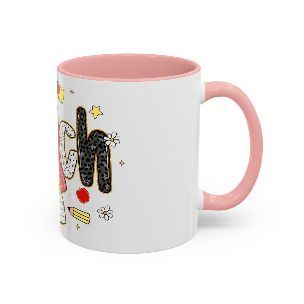 Teacher Appreciation Accent Coffee Mug – Colorful Apple & School Icons (11/15oz)