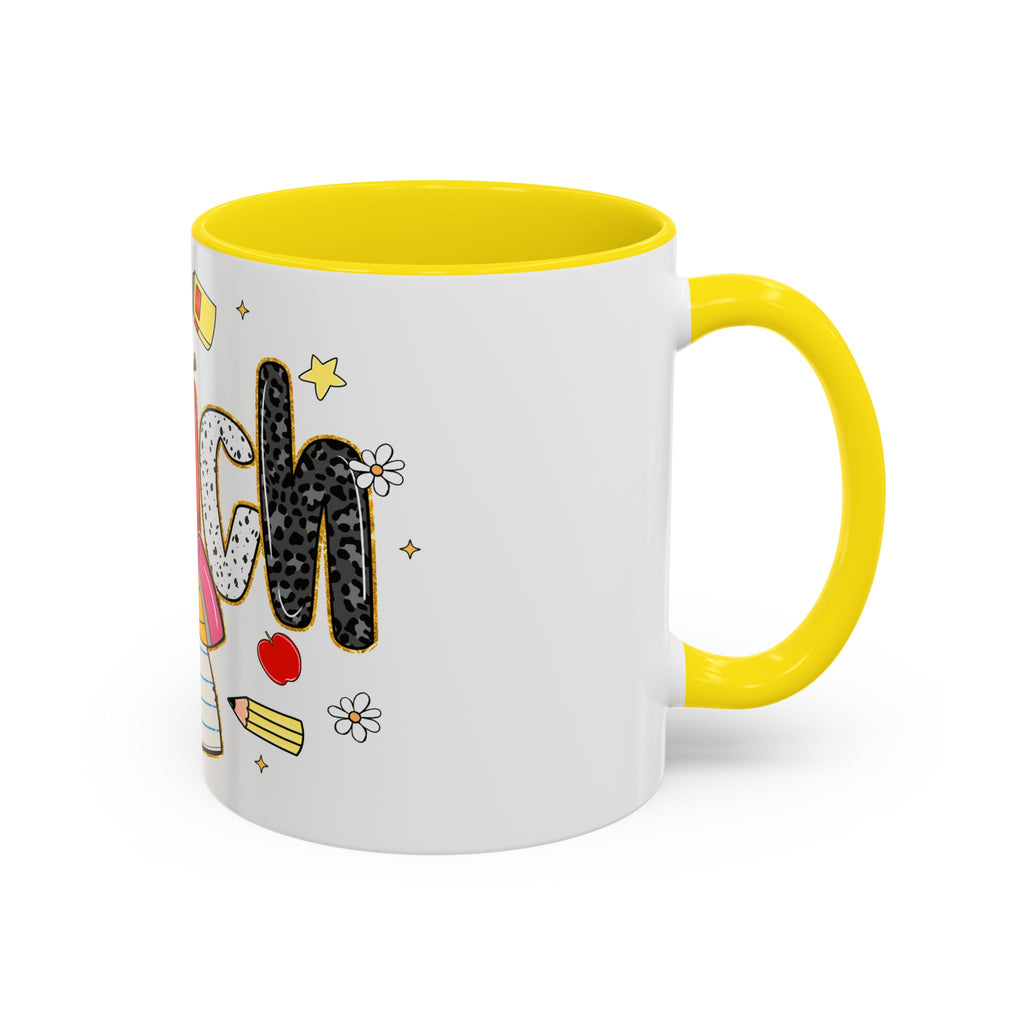 Teacher Appreciation Accent Coffee Mug – Colorful Apple & School Icons (11/15oz)