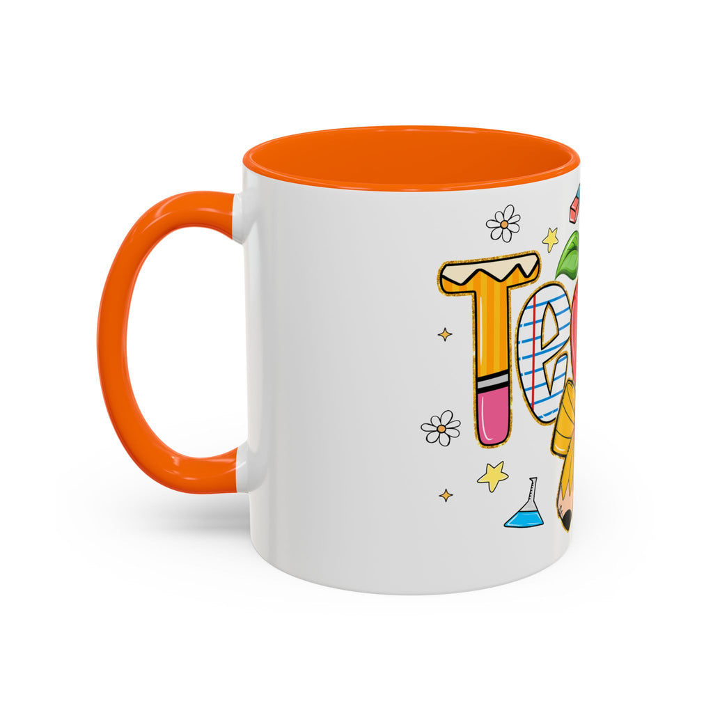 Teacher Appreciation Accent Coffee Mug – Colorful Apple & School Icons (11/15oz)