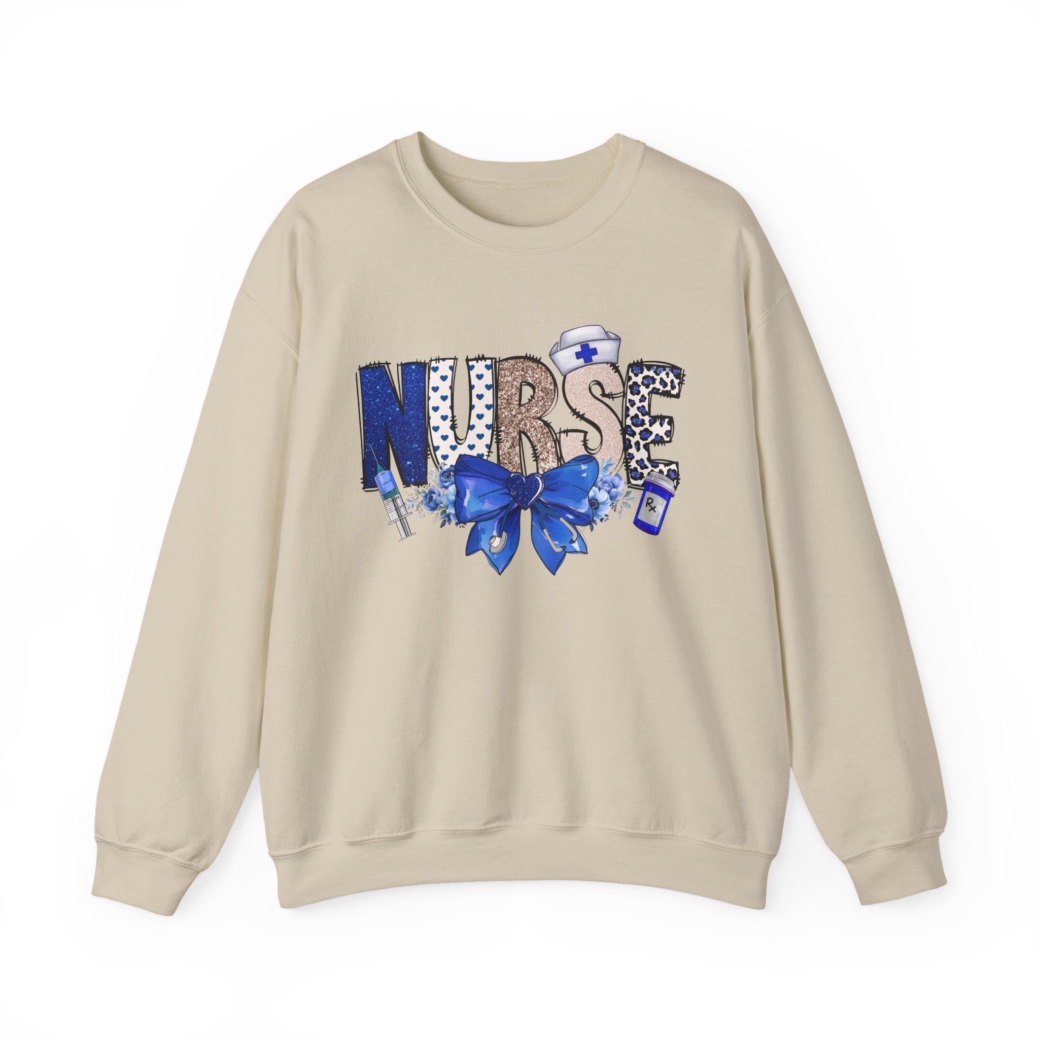 Nurse Blue Ribbon Crewneck Sweatshirt — Cute Nurse Graphic Pullover
