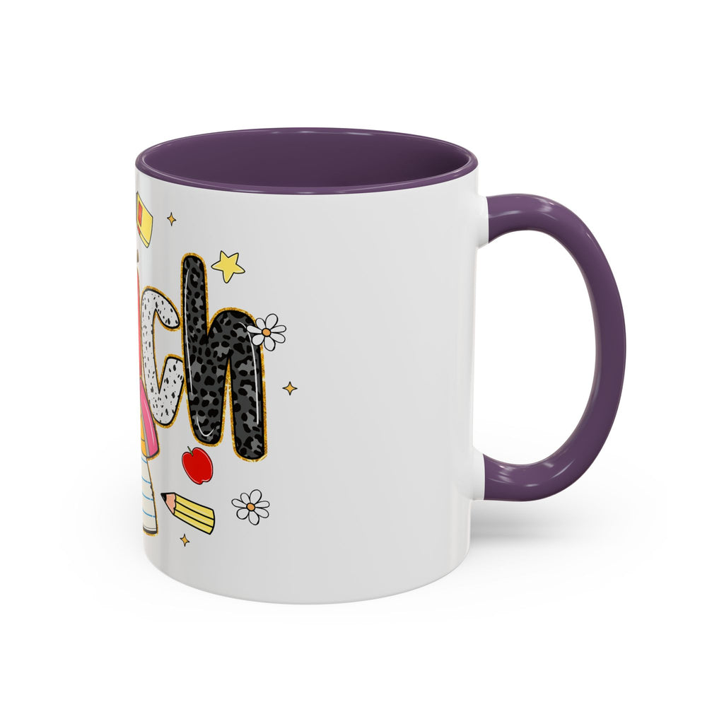 Teacher Appreciation Accent Coffee Mug – Colorful Apple & School Icons (11/15oz)