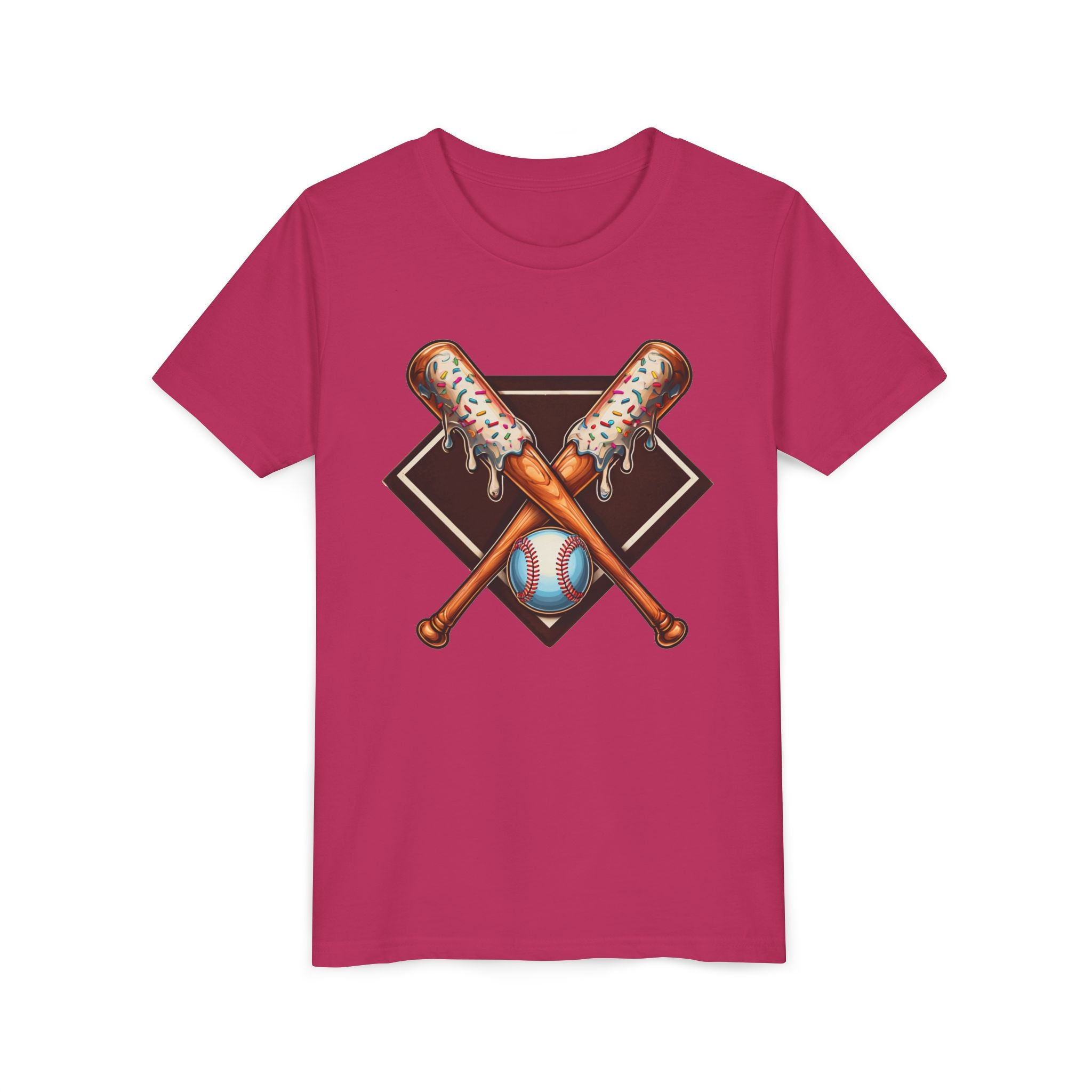 Youth Baseball/Softball Graphic Tee — Crossed Bats & Baseball Design
