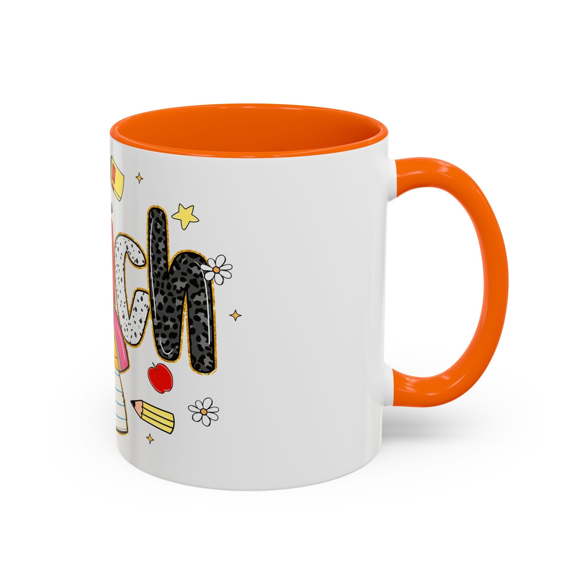 Teacher Appreciation Accent Coffee Mug – Colorful Apple & School Icons (11/15oz)