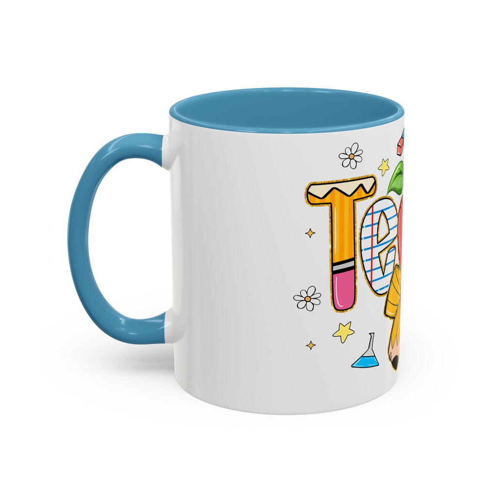 Teacher Appreciation Accent Coffee Mug – Colorful Apple & School Icons (11/15oz)