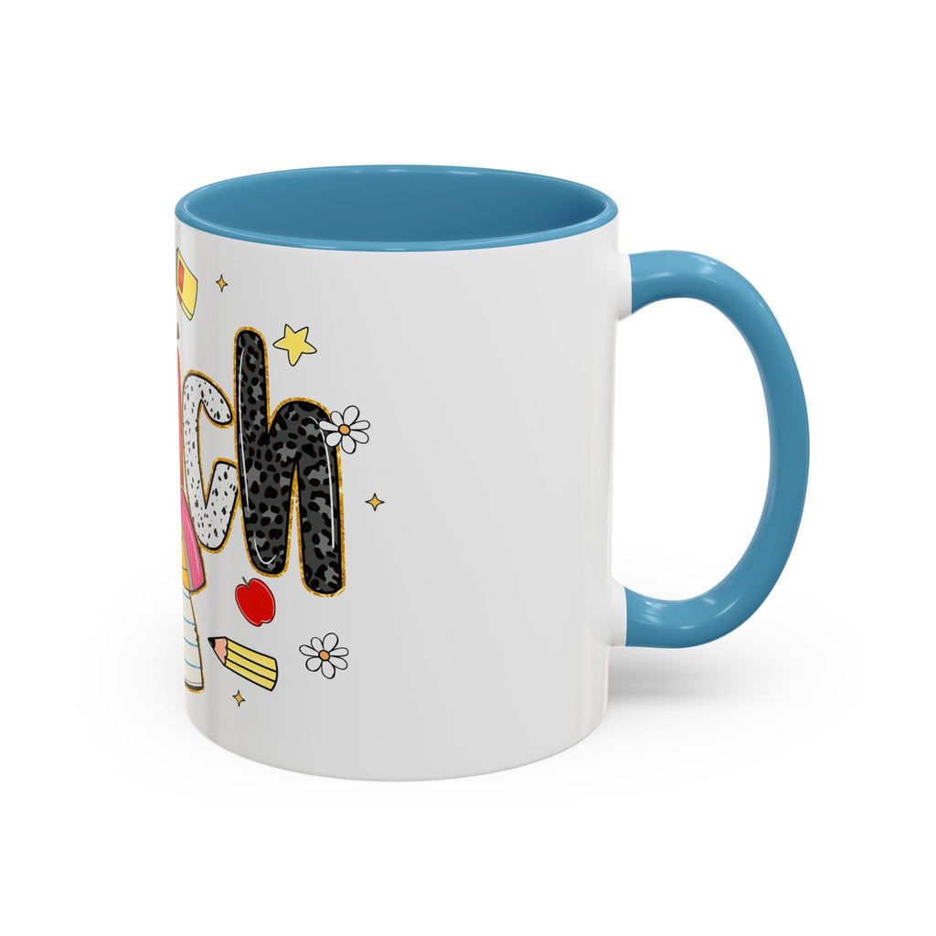 Teacher Appreciation Accent Coffee Mug – Colorful Apple & School Icons (11/15oz)