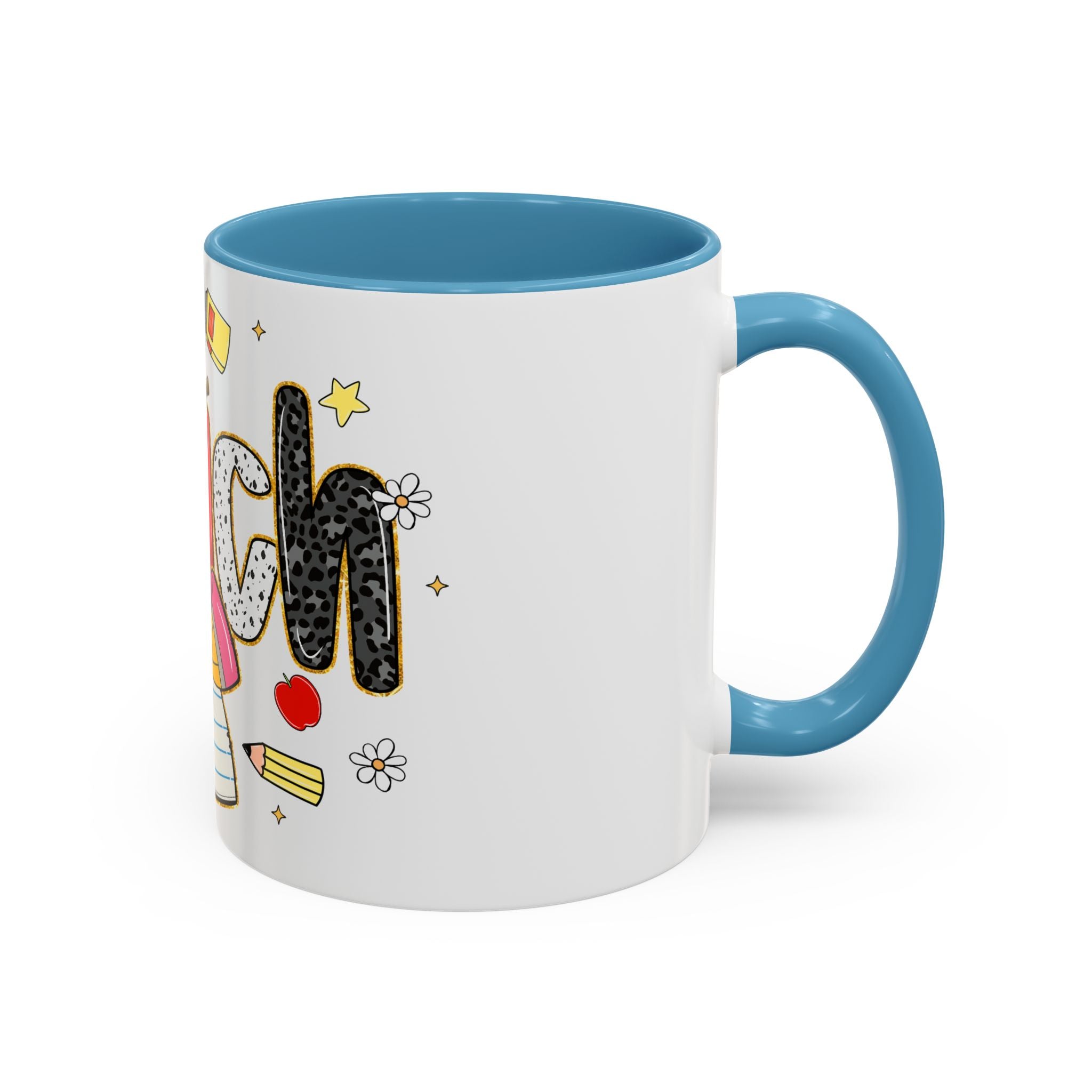 Teacher Appreciation Accent Coffee Mug – Colorful Apple & School Icons (11/15oz)