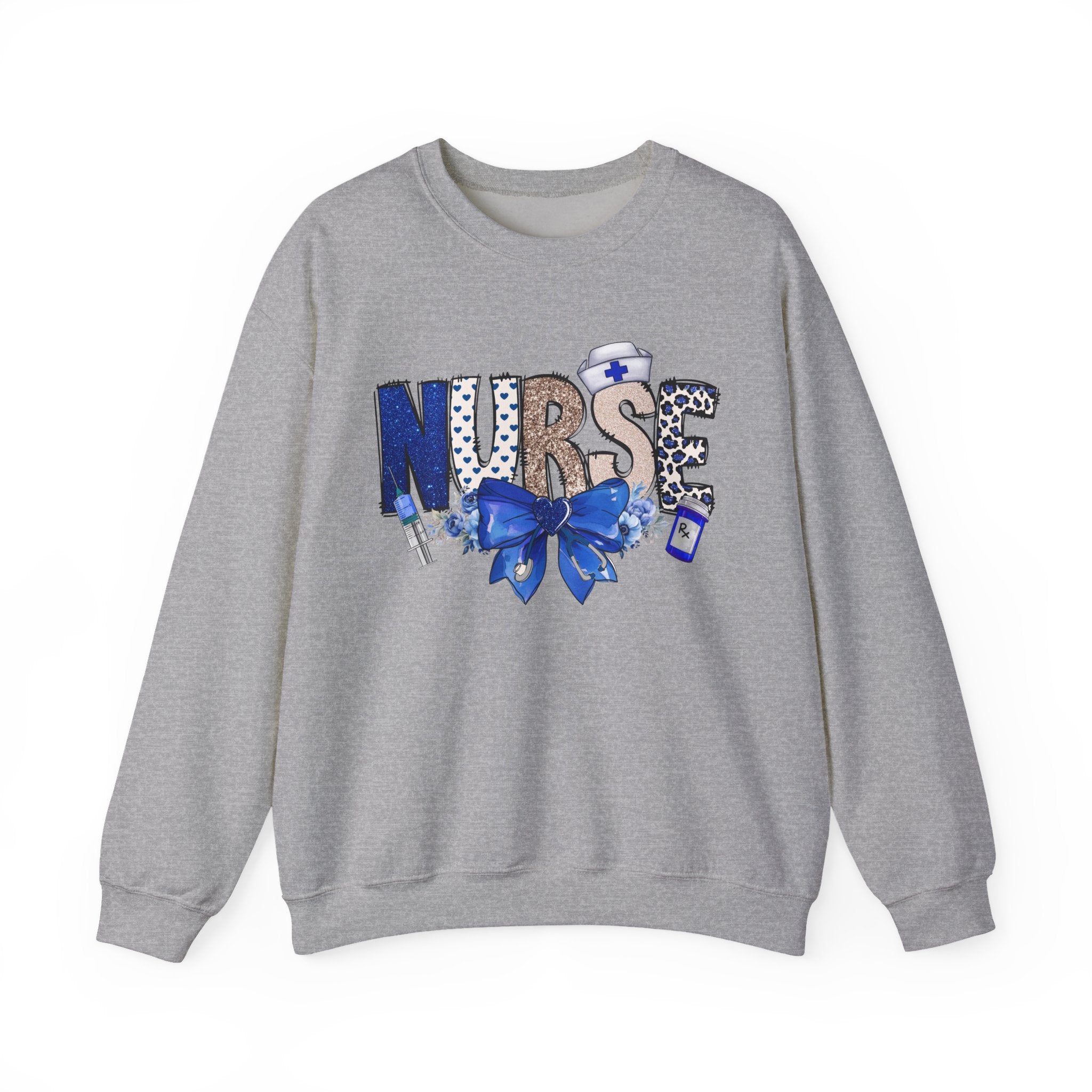 Nurse Blue Ribbon Crewneck Sweatshirt — Cute Nurse Graphic Pullover
