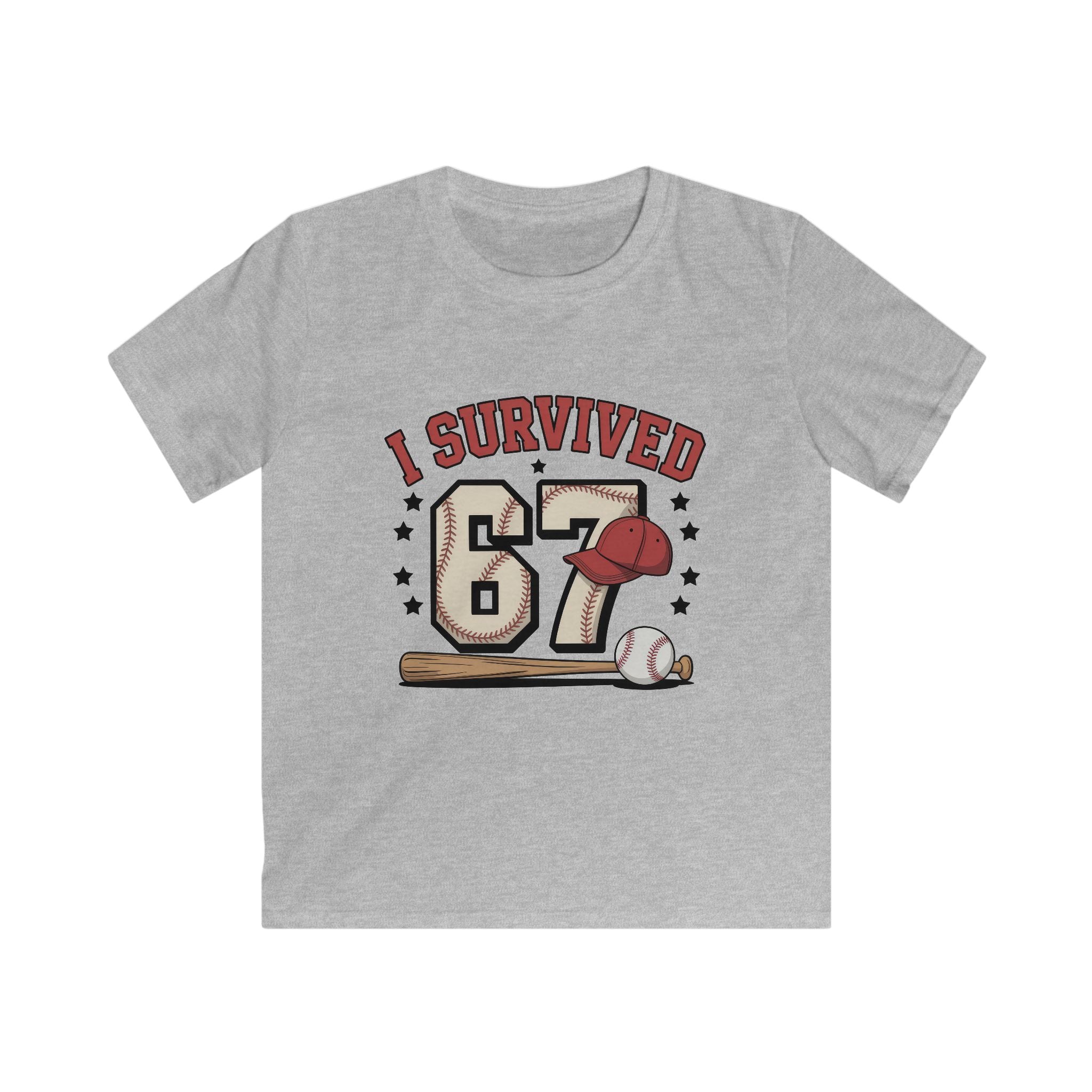 I Survived 67 Baseball Kids Tee - Funny Baseball Milestone Shirt for Kids