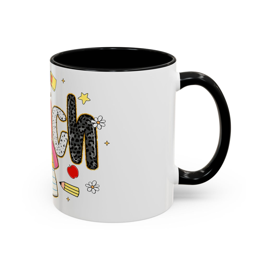Teacher Appreciation Accent Coffee Mug – Colorful Apple & School Icons (11/15oz)