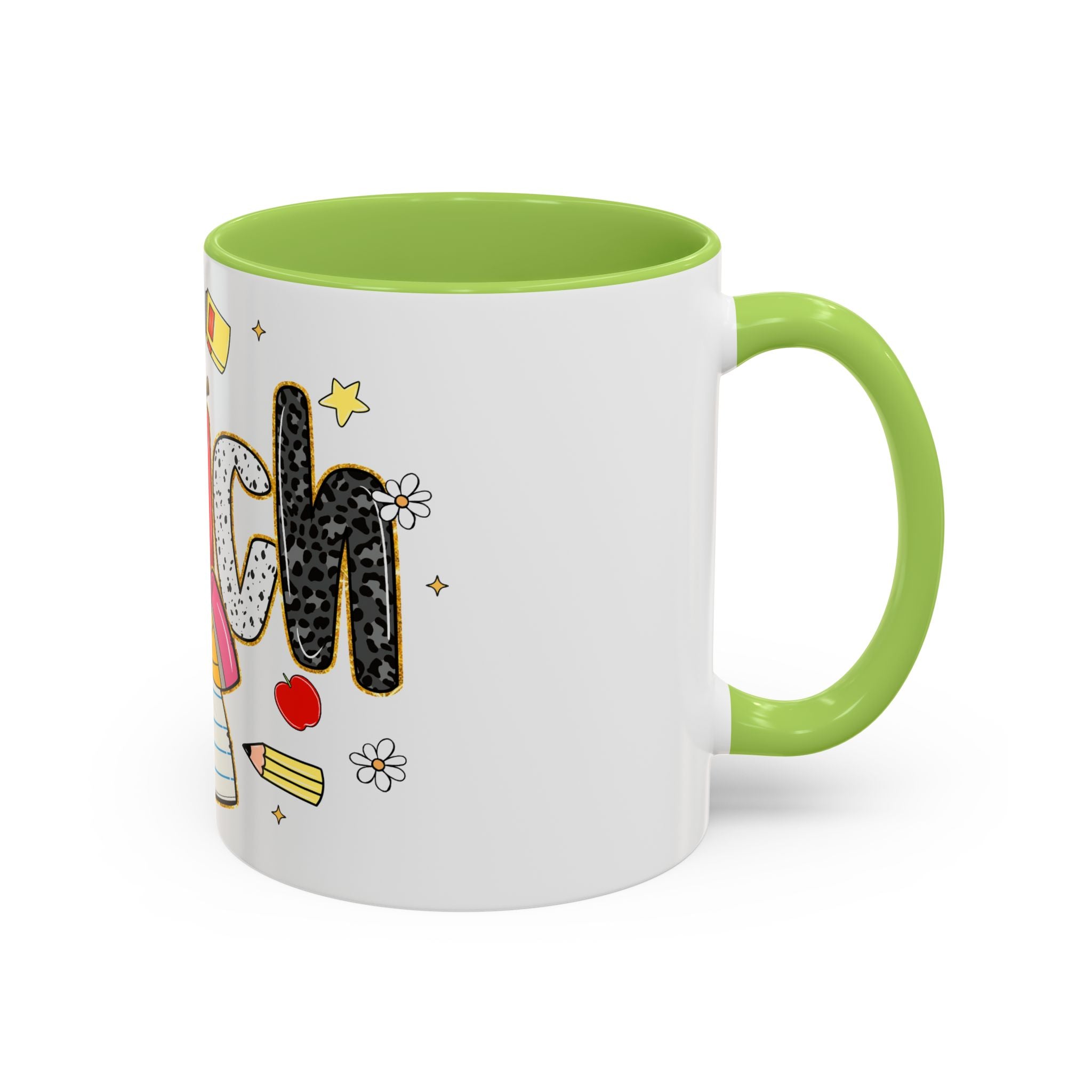 Teacher Appreciation Accent Coffee Mug – Colorful Apple & School Icons (11/15oz)