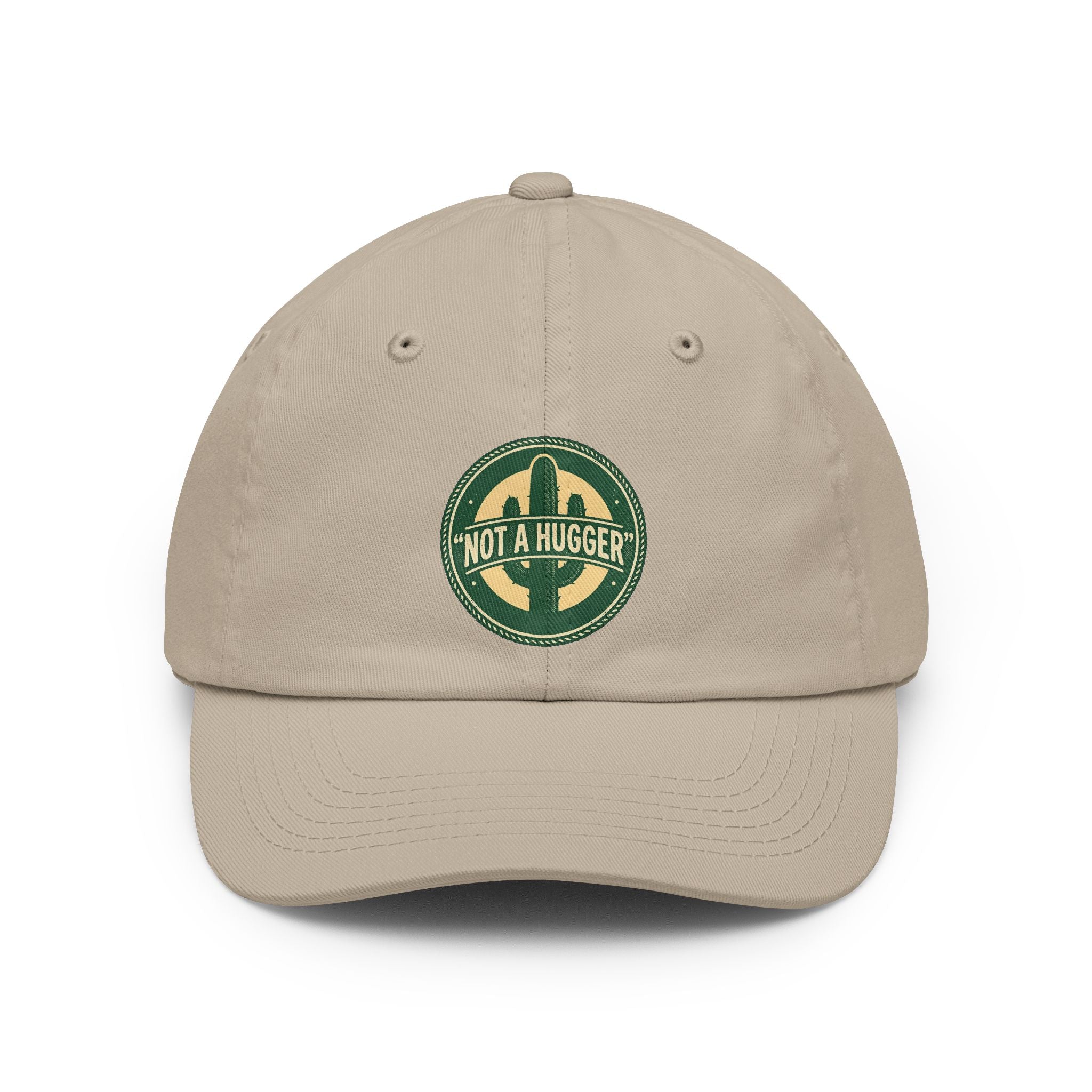 Not A Hugger Dad Hat — Vintage Cactus Embroidered Baseball Cap