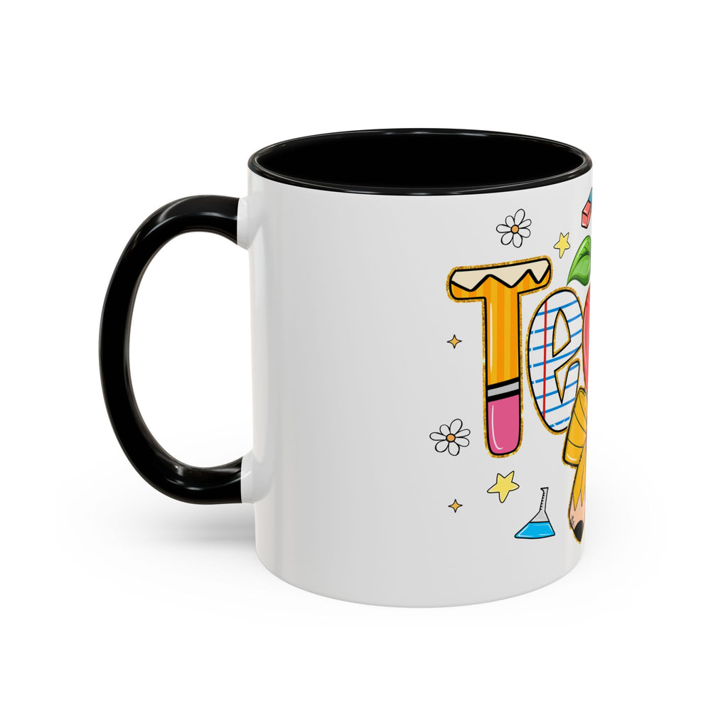 Teacher Appreciation Accent Coffee Mug – Colorful Apple & School Icons (11/15oz)