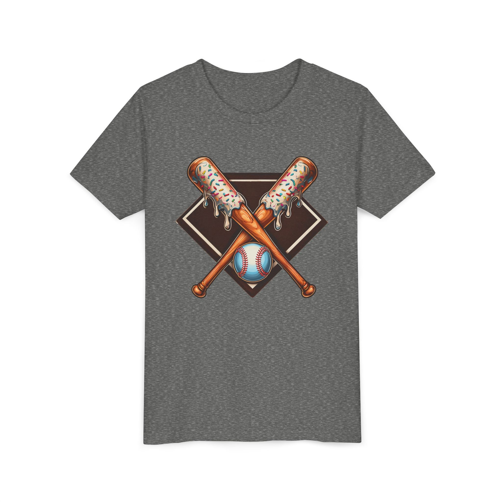 Youth Baseball/Softball Graphic Tee — Crossed Bats & Baseball Design
