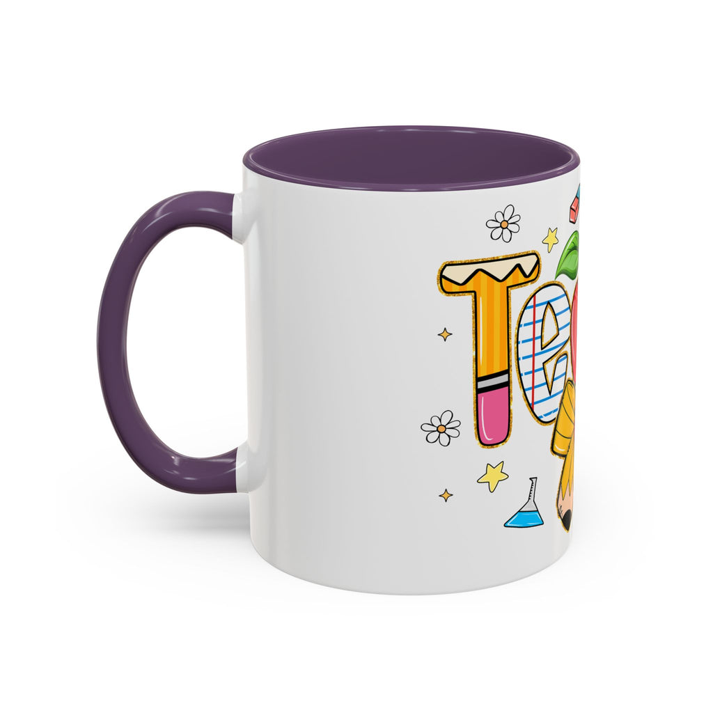 Teacher Appreciation Accent Coffee Mug – Colorful Apple & School Icons (11/15oz)