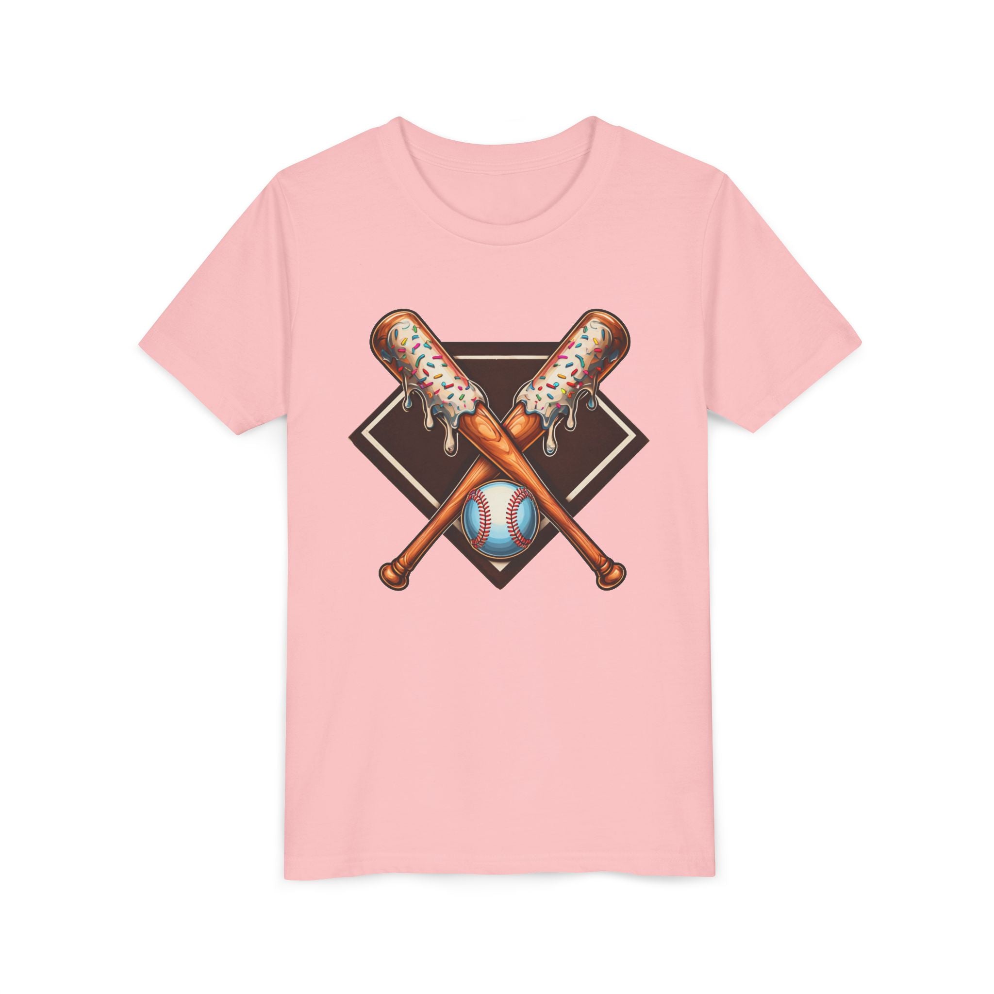 Youth Baseball/Softball Graphic Tee — Crossed Bats & Baseball Design