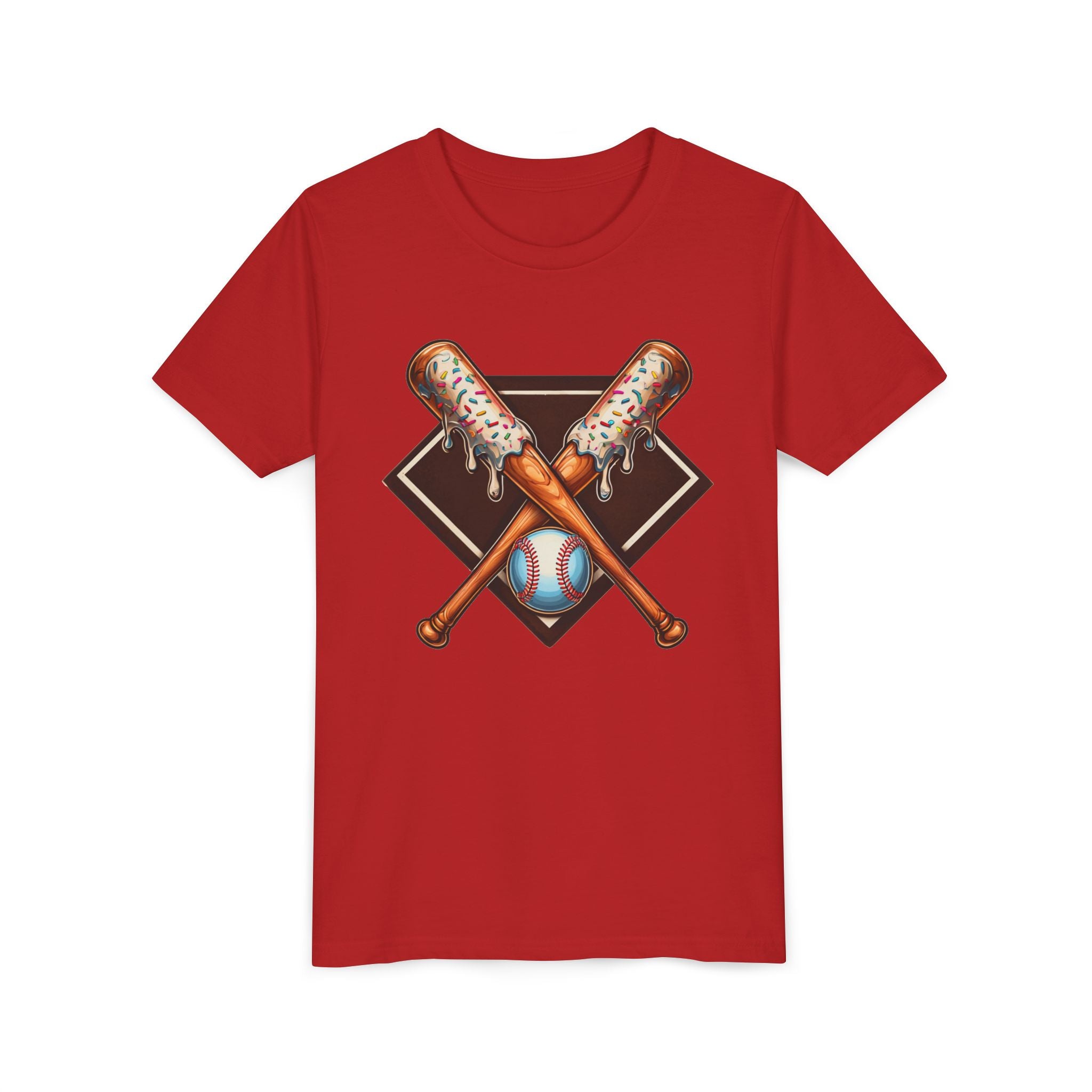 Youth Baseball/Softball Graphic Tee — Crossed Bats & Baseball Design