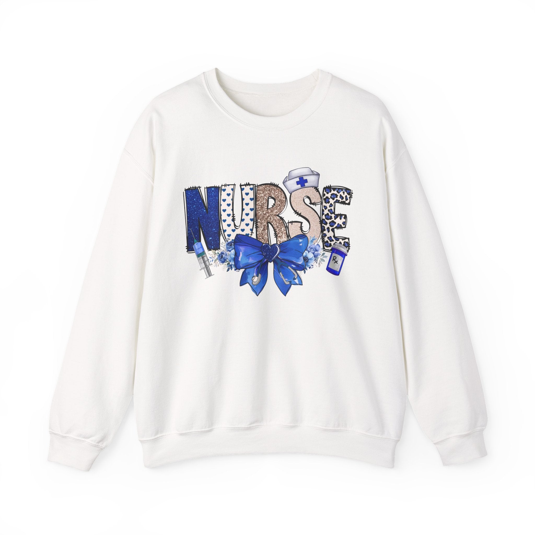 Nurse Blue Ribbon Crewneck Sweatshirt — Cute Nurse Graphic Pullover