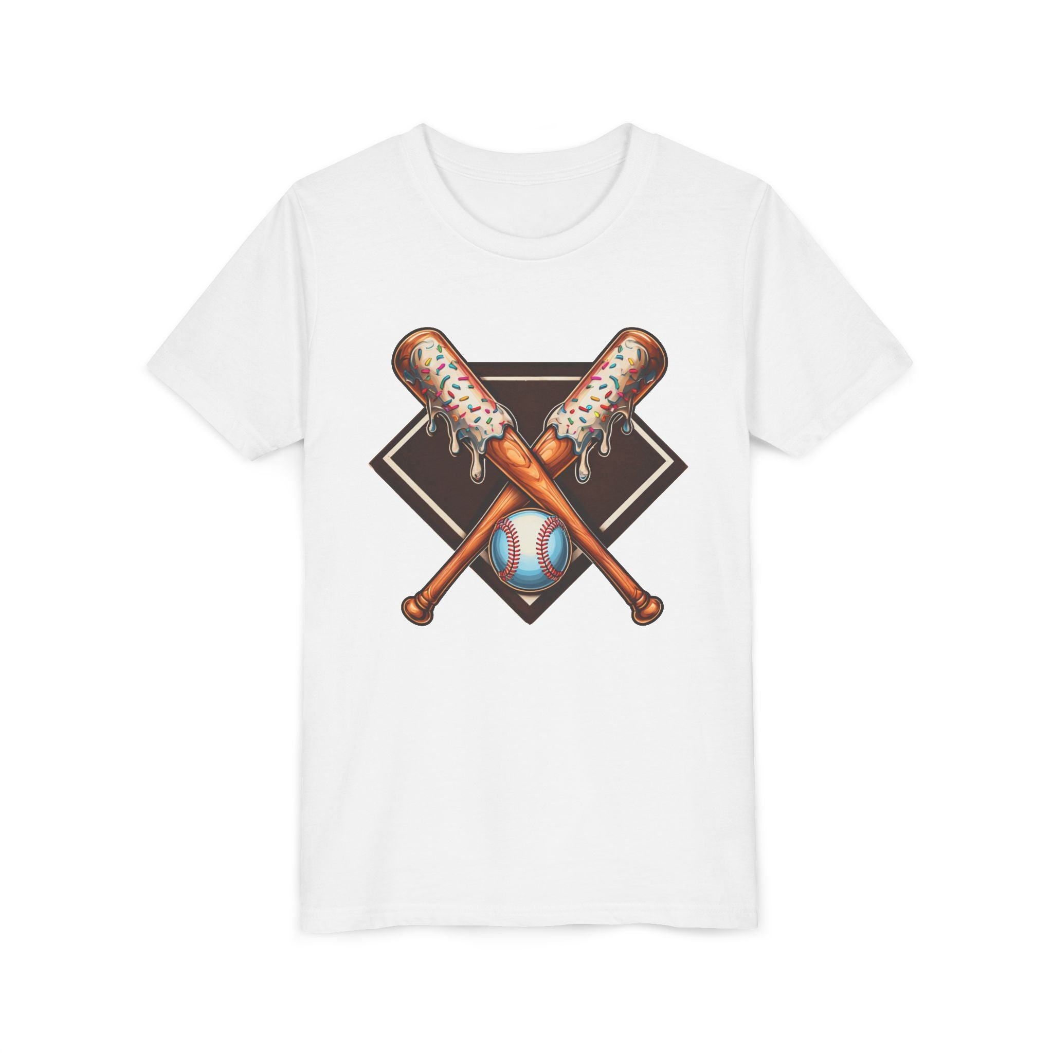 Youth Baseball/Softball Graphic Tee — Crossed Bats & Baseball Design