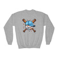 Youth Baseball Crewneck Sweatshirt – Cute Baseball with Cap & Crossed Bats