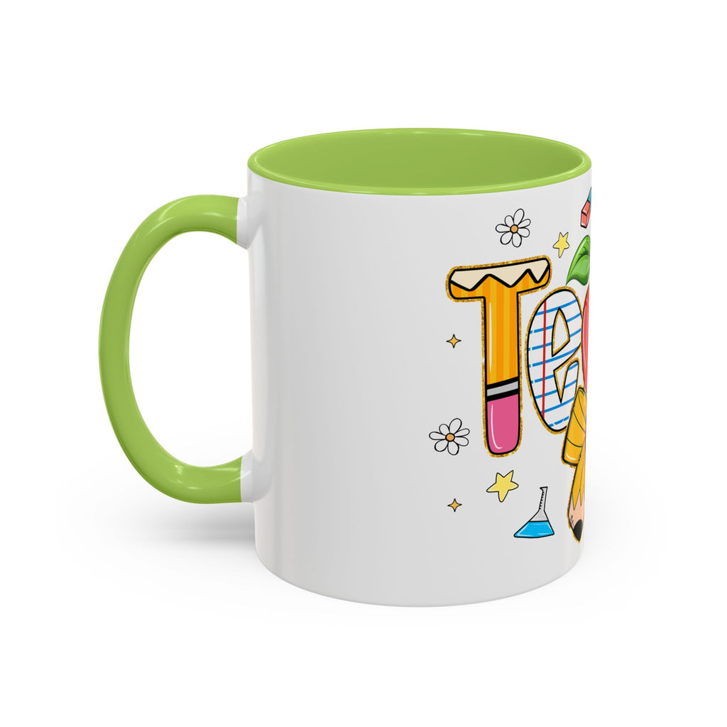 Teacher Appreciation Accent Coffee Mug – Colorful Apple & School Icons (11/15oz)
