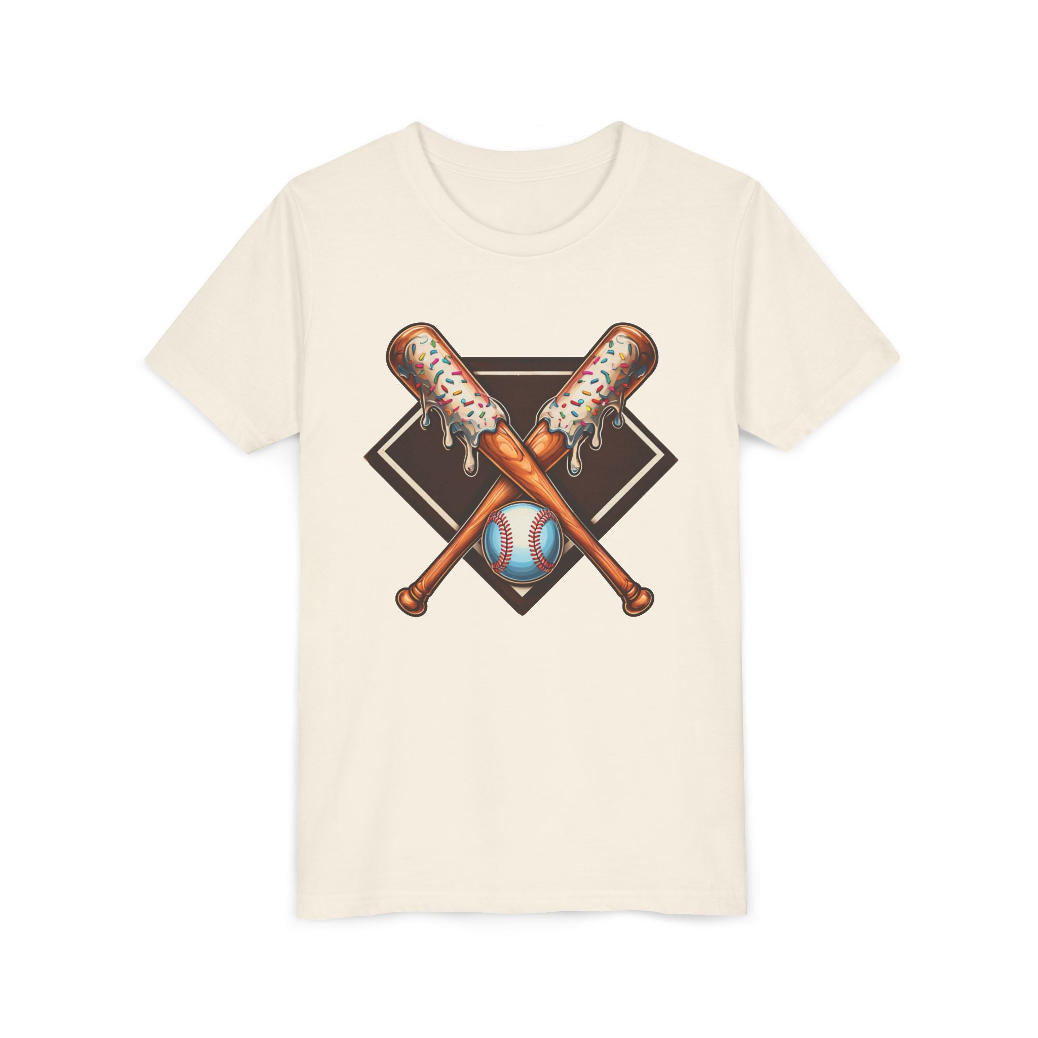 Youth Baseball/Softball Graphic Tee — Crossed Bats & Baseball Design