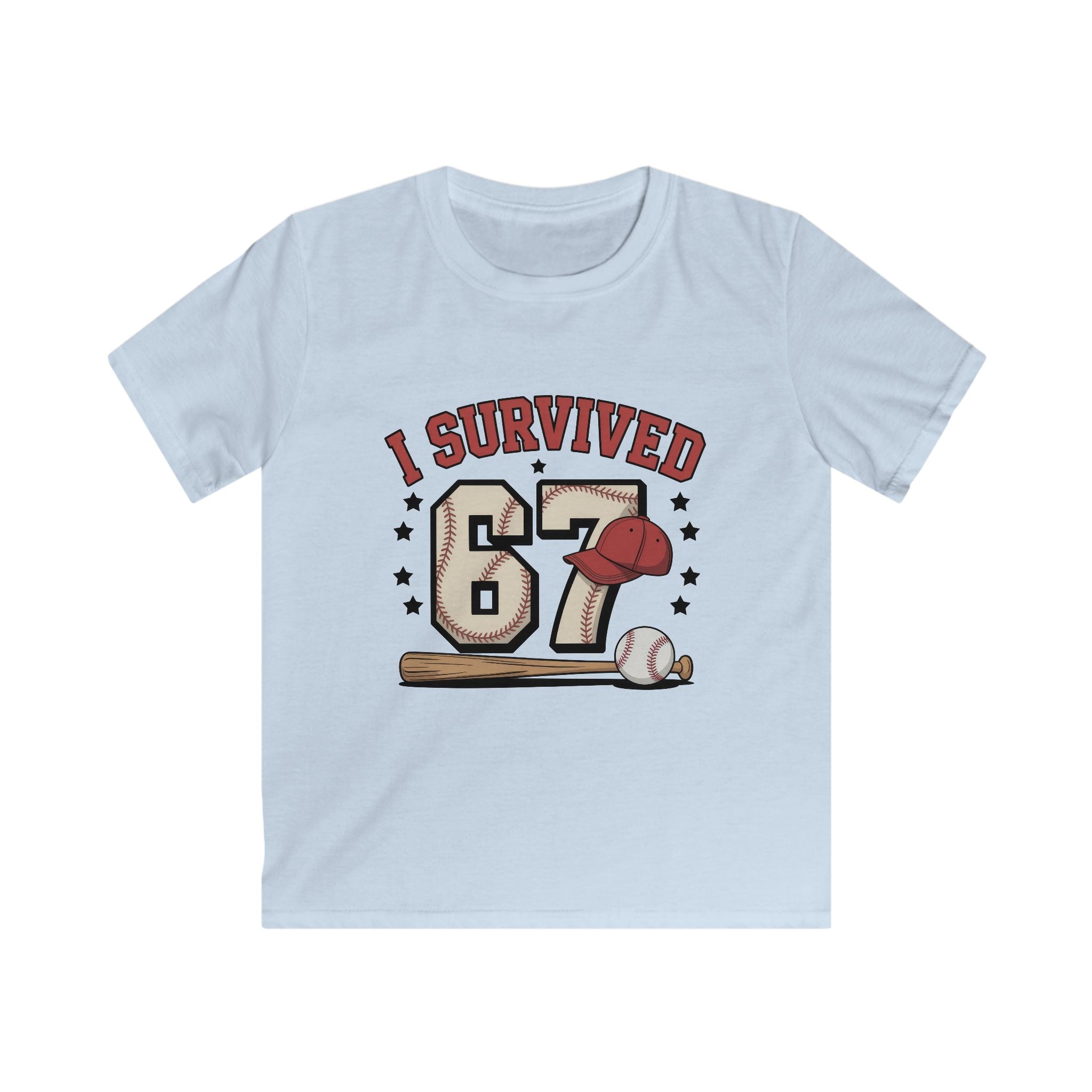 I Survived 67 Baseball Kids Tee - Funny Baseball Milestone Shirt for Kids