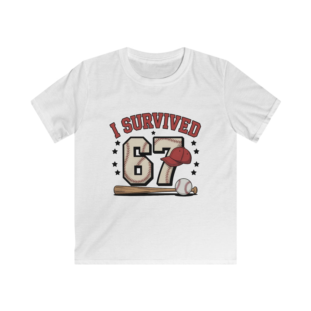 I Survived 67 Baseball Kids Tee - Funny Baseball Milestone Shirt for Kids