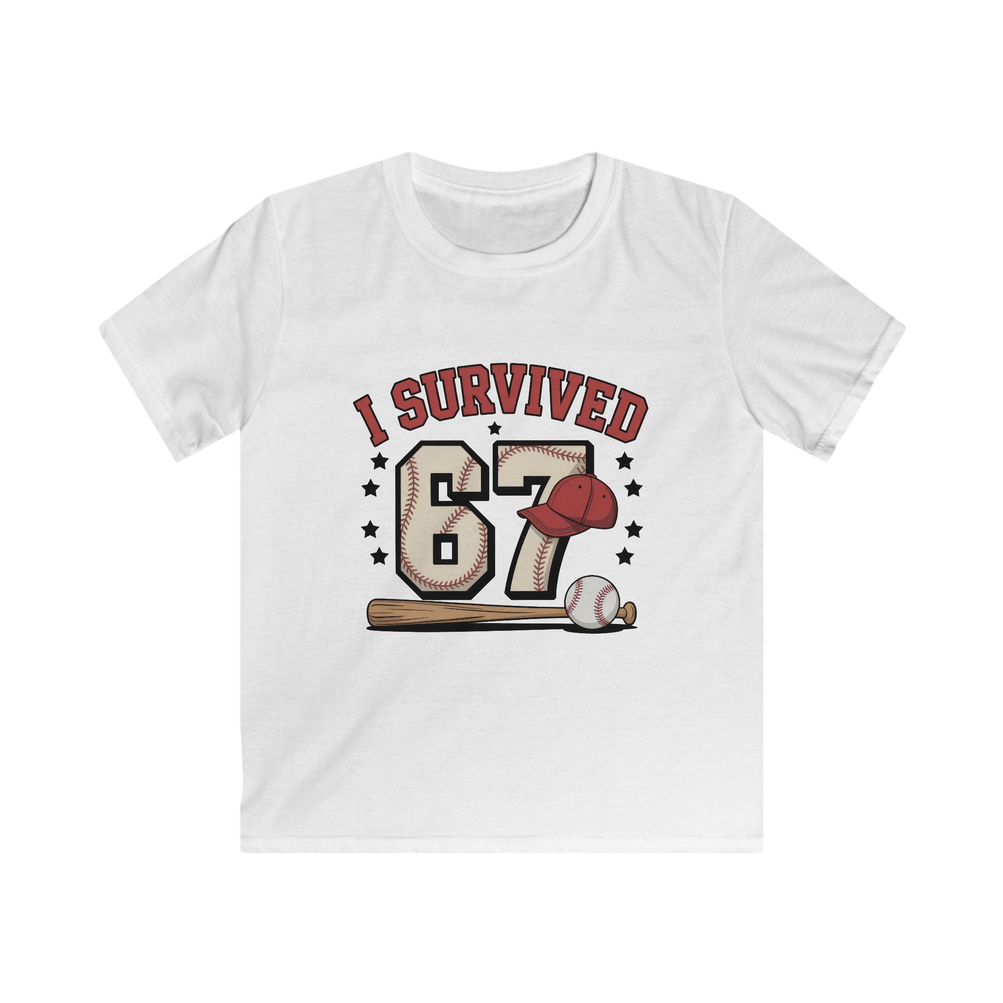 I Survived 67 Baseball Kids Tee - Funny Baseball Milestone Shirt for Kids