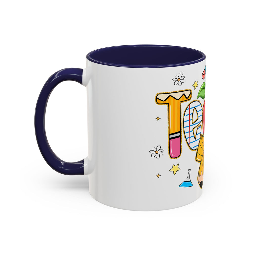 Teacher Appreciation Accent Coffee Mug – Colorful Apple & School Icons (11/15oz)