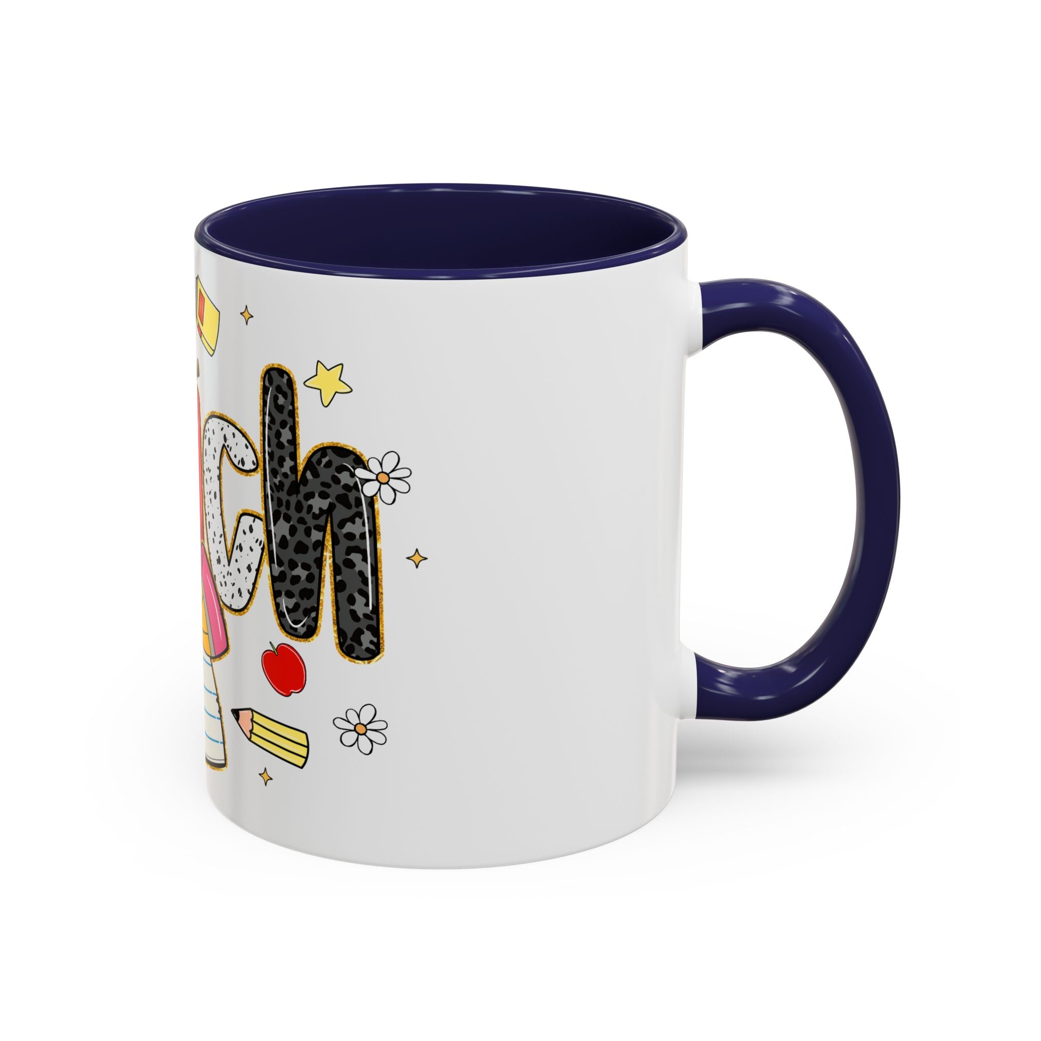 Teacher Appreciation Accent Coffee Mug – Colorful Apple & School Icons (11/15oz)