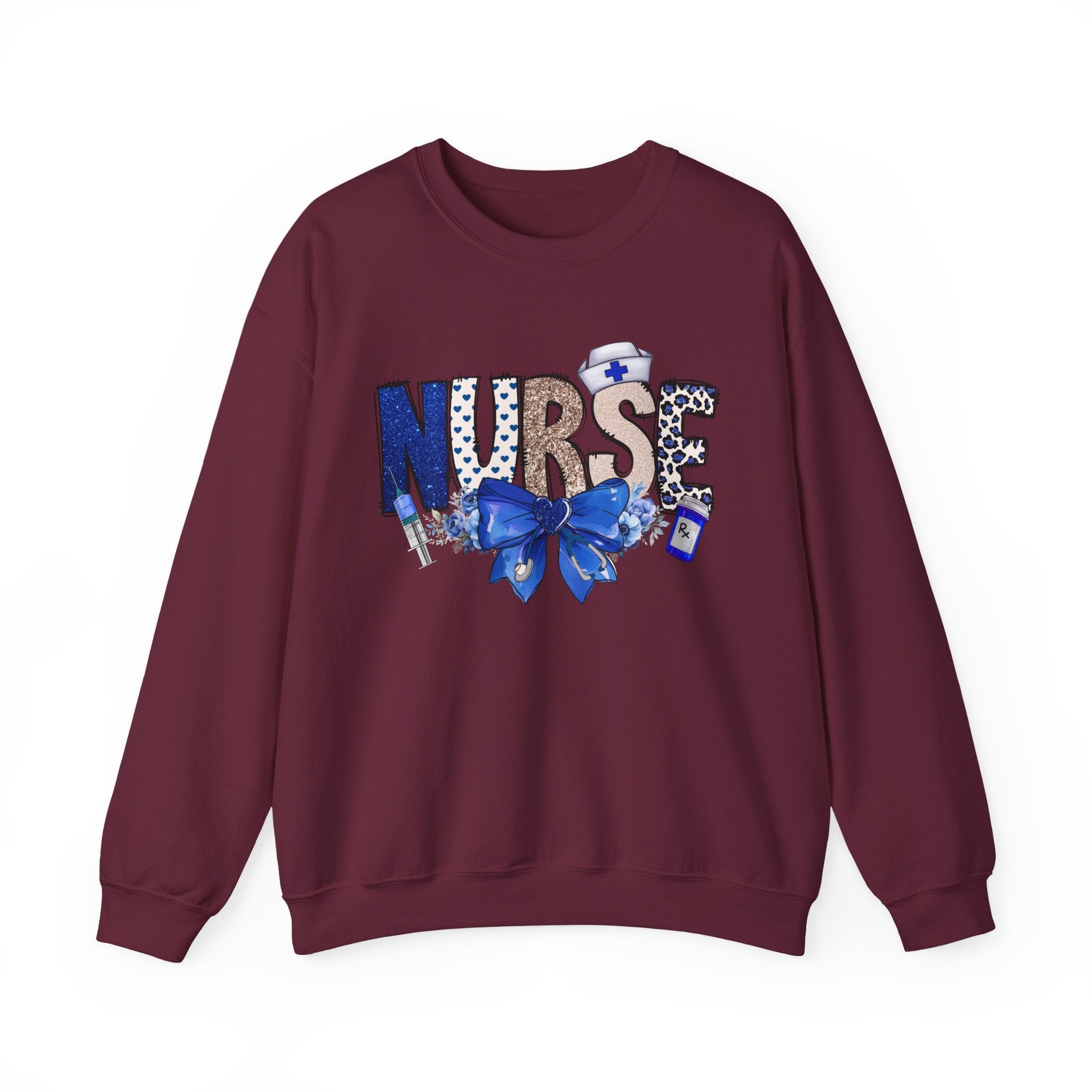 Nurse Blue Ribbon Crewneck Sweatshirt — Cute Nurse Graphic Pullover
